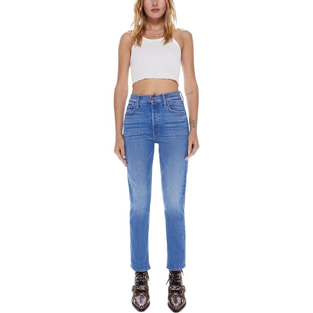 Mother The Tomcat Straight Leg Jeans Layover Wash Blue Button Fly Size 28